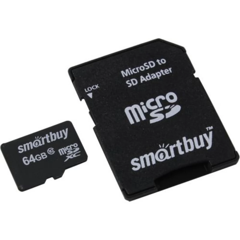 Карта памяти MicroSD 64GB Smart Buy Class 10 UHS-I + SD адаптер