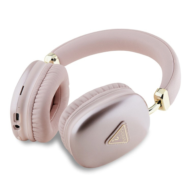 Беспроводные накладные наушники Guess Bluetooth Headphones PU Saffiano Triangle Metal Logo, Розовый